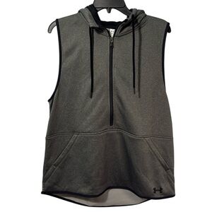 Under Armour Vest Gray Hoodie Quarter‎ Zip Cold Gear Kangaroo Pocket Sz L  NWT